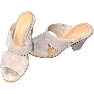 UGG CELIA CANVAS SUEDE 4" STACKED LEATHER HEELs